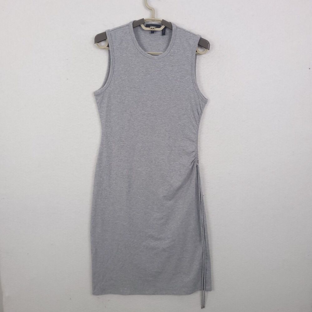 Theory Dress Women Gray Small Ruched Sleeveless Pullover Casual Preppy Stretchy